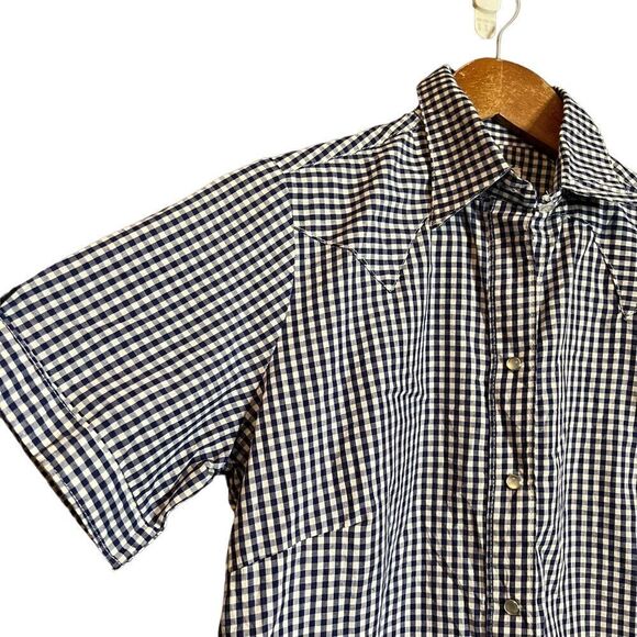 Rock mount ranch wear navy & white checkered western shirt - Picture 6 of 7